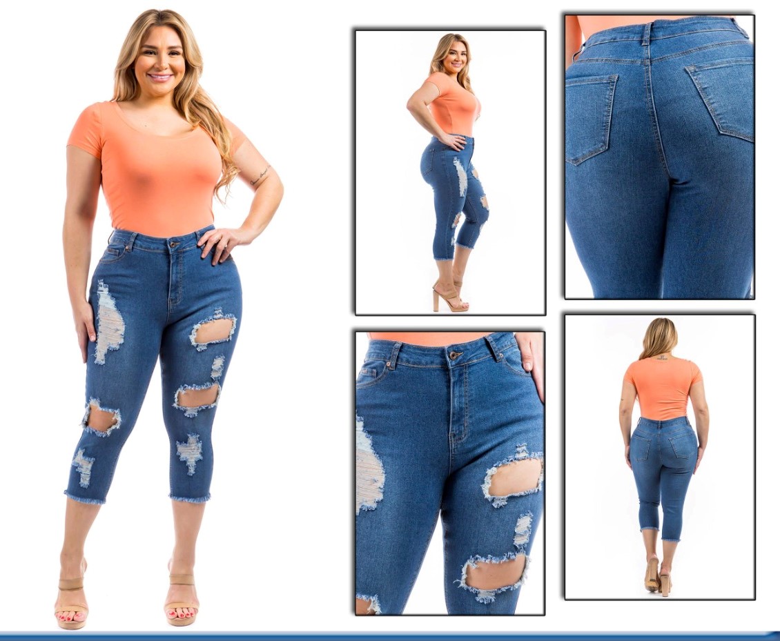 PLUS RIPPED CAPRI