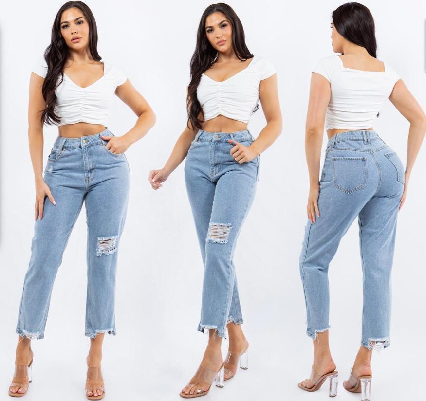 LADIES DESTRESSED DENIM