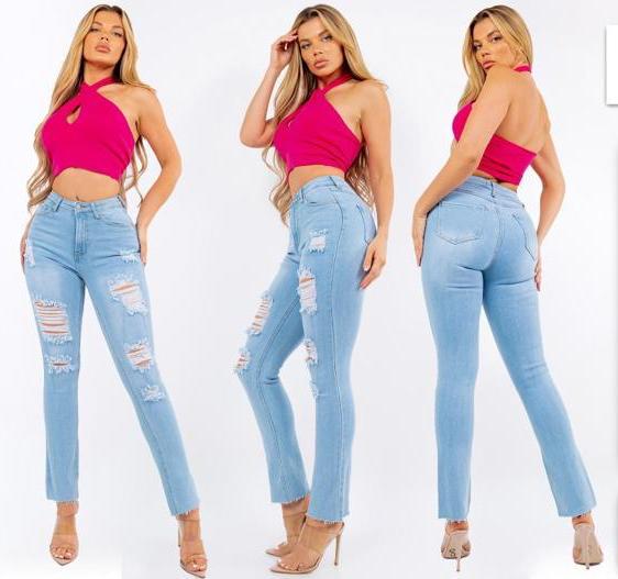 LADIES SLIM RIPPED JEANS