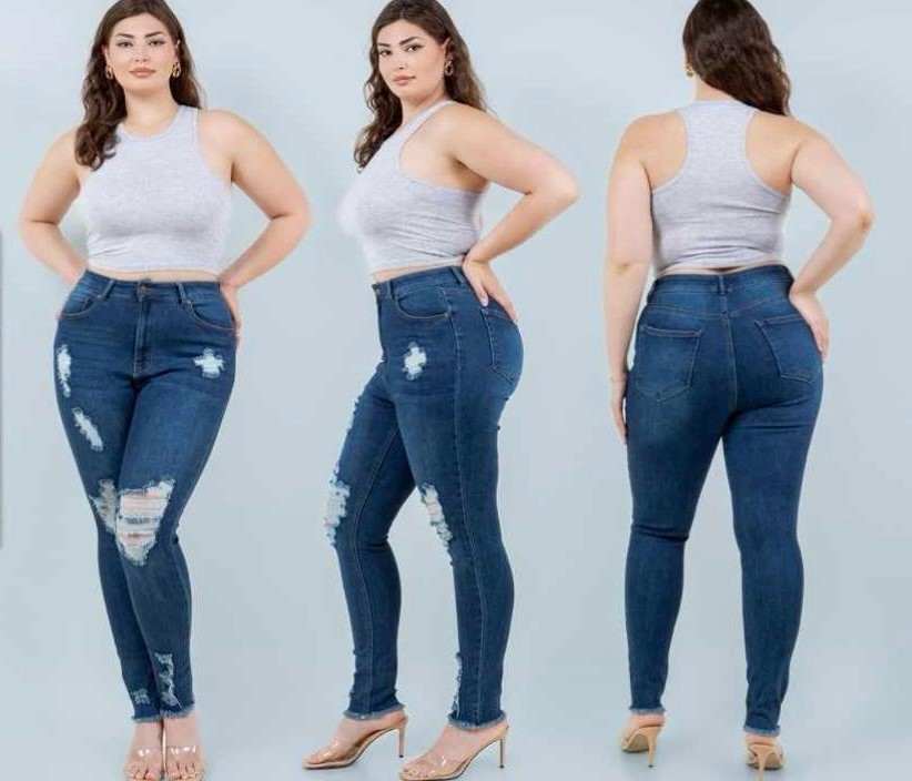 PLUS FRAYED HEM DENIM