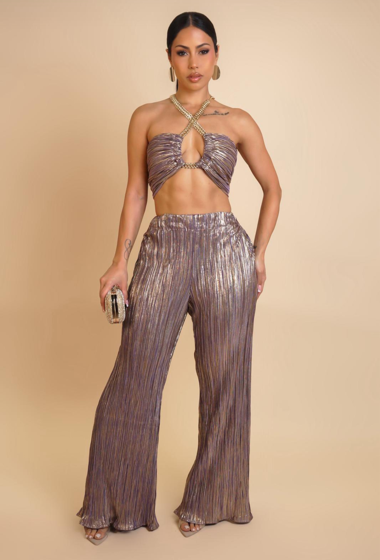 METALIC CHAIN PANTS SET